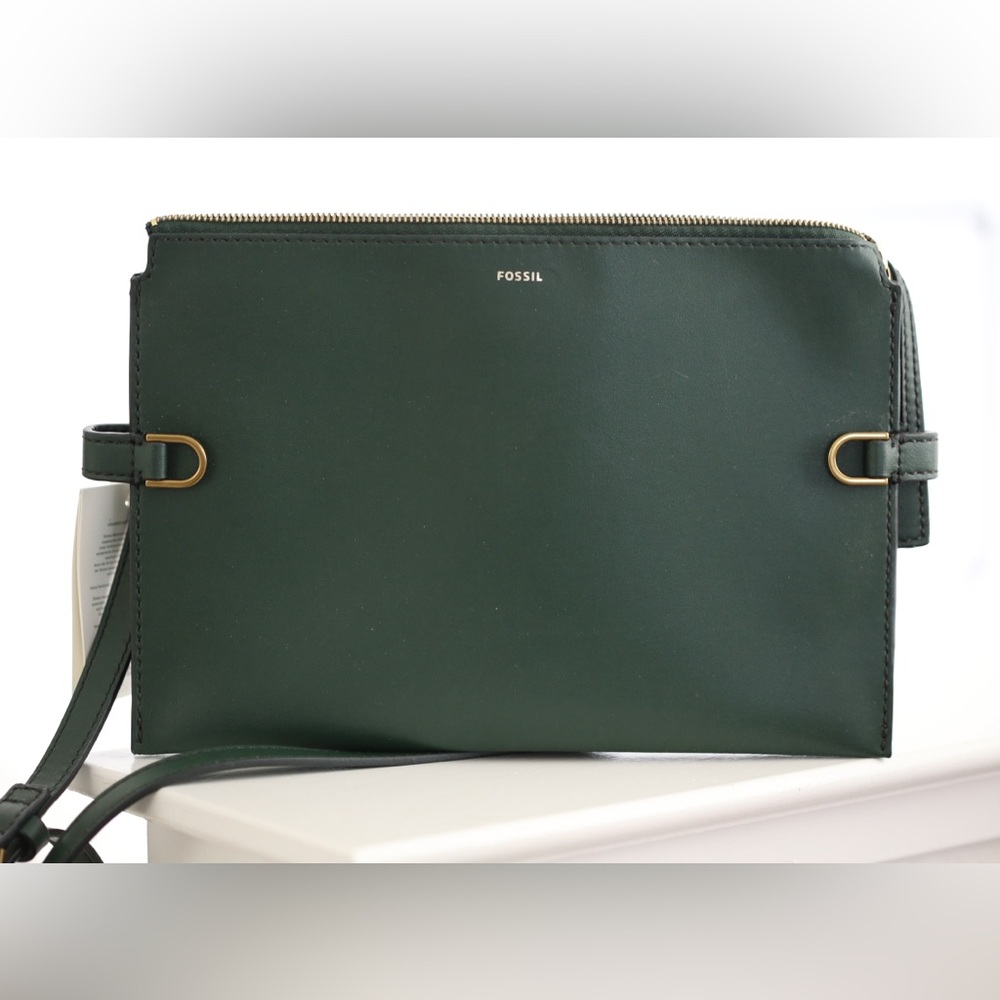 NWT Fossil Green Crossbody Envelope Bag Cactus Leather $200 retail